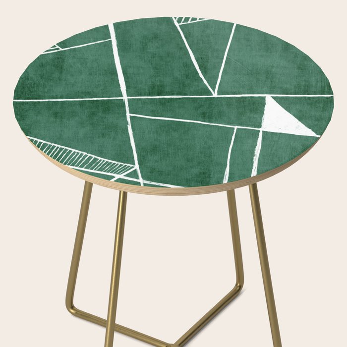 Abstract Dark Green Geometric Art White Line Design Side Table Gallery Image 2