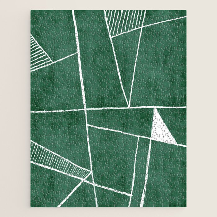 Abstract Dark Green Geometric Art White Line Design Jigsaw Puzzle Gallery Image 1