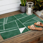 Abstract Dark Green Geometric Art White Line Design Outdoor Rug Gallery Image 2