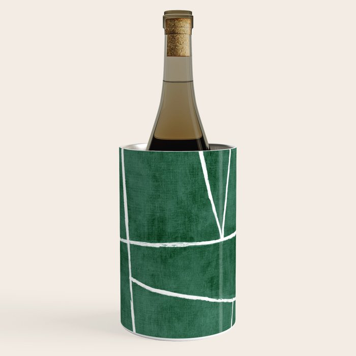 Abstract Dark Green Geometric Art White Line Design Wine Chiller Gallery Image 1