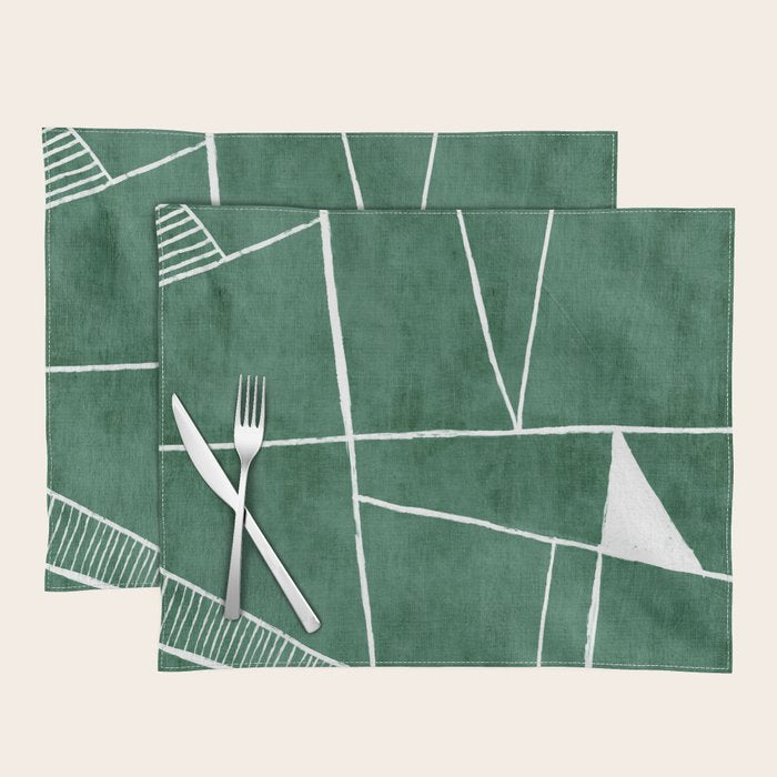 Abstract Dark Green Geometric Art White Line Design Placemat Gallery Image 1