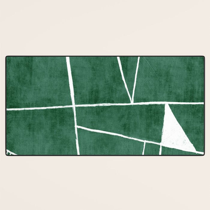 Abstract Dark Green Geometric Art White Line Design Desk Mat Gallery Image 3