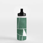 Abstract Dark Green Geometric Art White Line Design Water Bottle Gallery Image 2