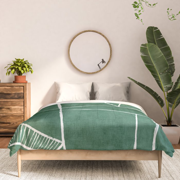 Abstract Dark Green Geometric Art White Line Design Comforter Gallery Image 3