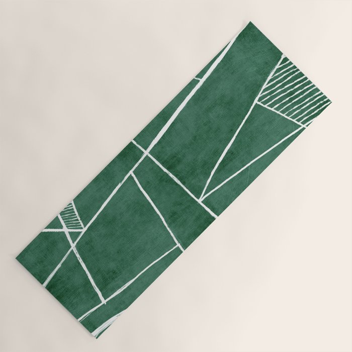 Abstract Dark Green Geometric Art White Line Design Yoga Mat Gallery Image 1