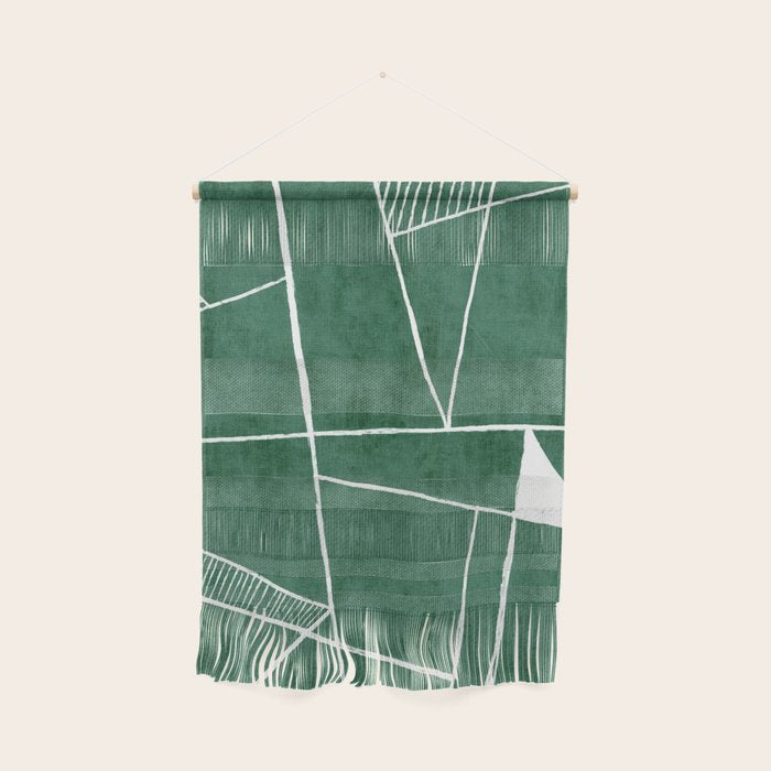 Abstract Dark Green Geometric Art White Line Design Wall Hanging Gallery Image 1