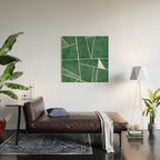 Abstract Dark Green Geometric Art White Line Design Wood Wall Art Gallery Image 2