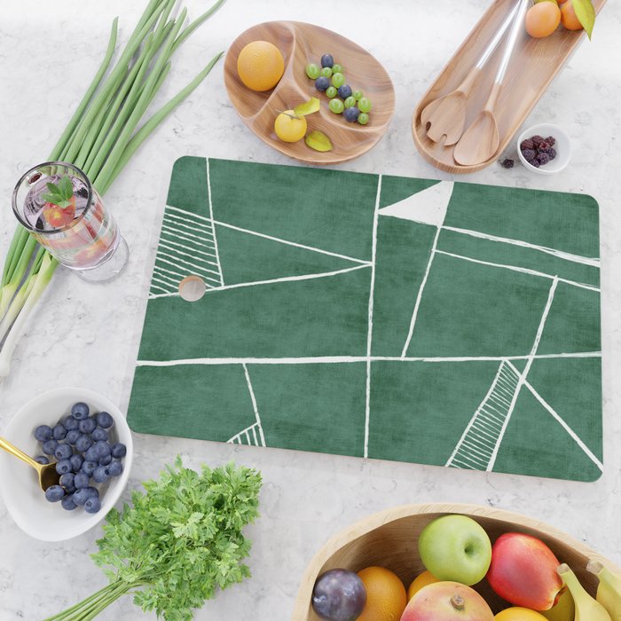 Abstract Dark Green Geometric Art White Line Design Cutting Board Gallery Image 2