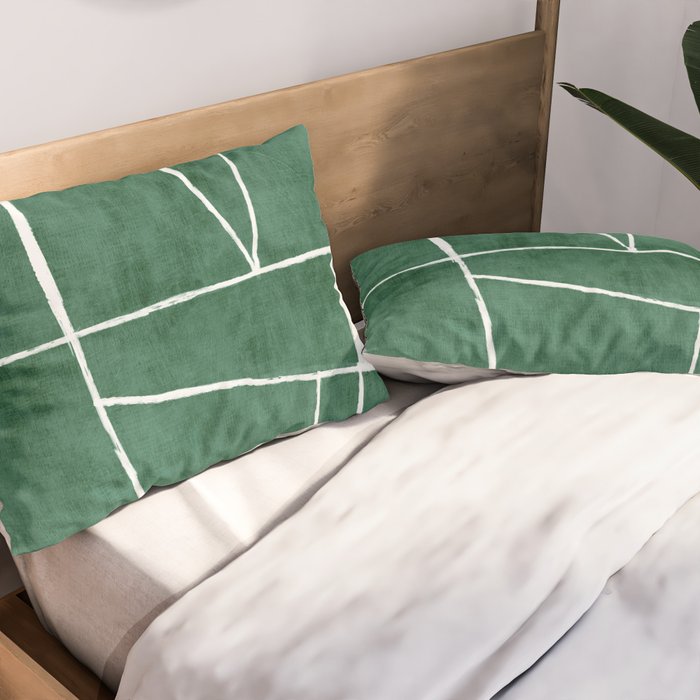 Abstract Dark Green Geometric Art White Line Design Pillow Sham Gallery Image 2