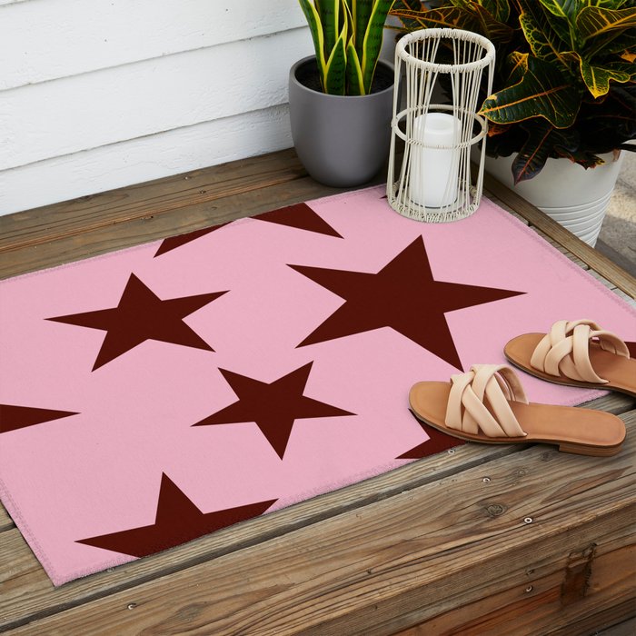 Pink and Burgundy Big Ol Stars Outdoor Rug Gallery Image 2