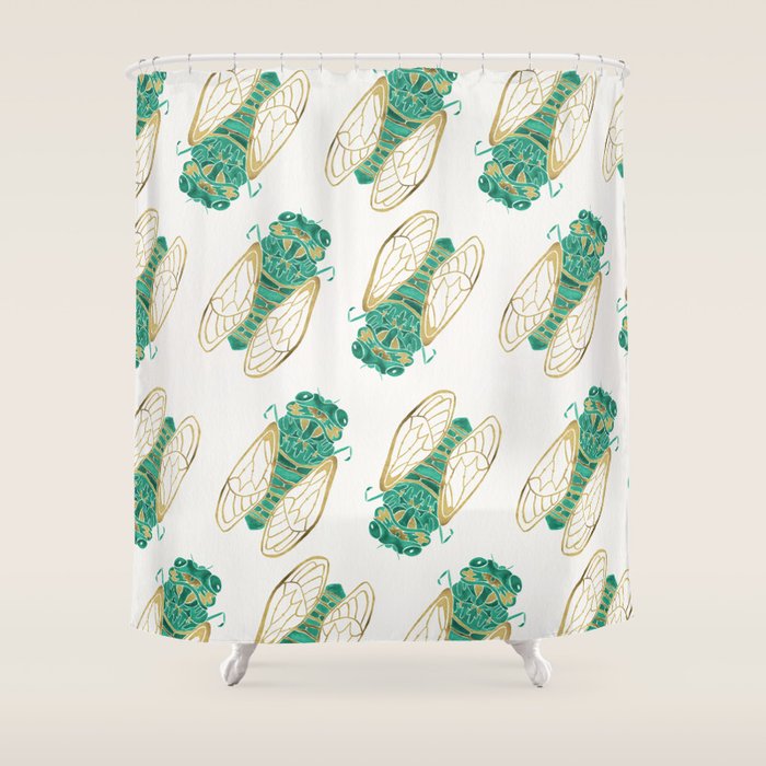 Cicada - Green & Gold Shower Curtain Gallery Image 1