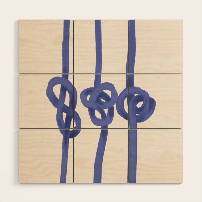 Knotted Rope Art  Minimalist Blue on Cream Illustration Wood Wall Art Gallery Image 1