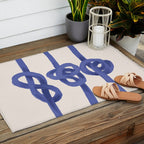 Knotted Rope Art  Minimalist Blue on Cream Illustration Outdoor Rug Gallery Image 2