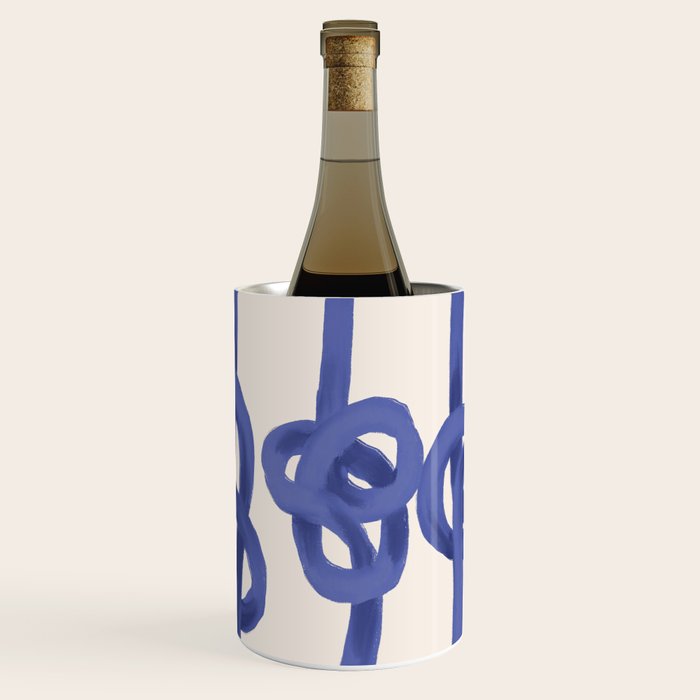 Knotted Rope Art  Minimalist Blue on Cream Illustration Wine Chiller Gallery Image 1