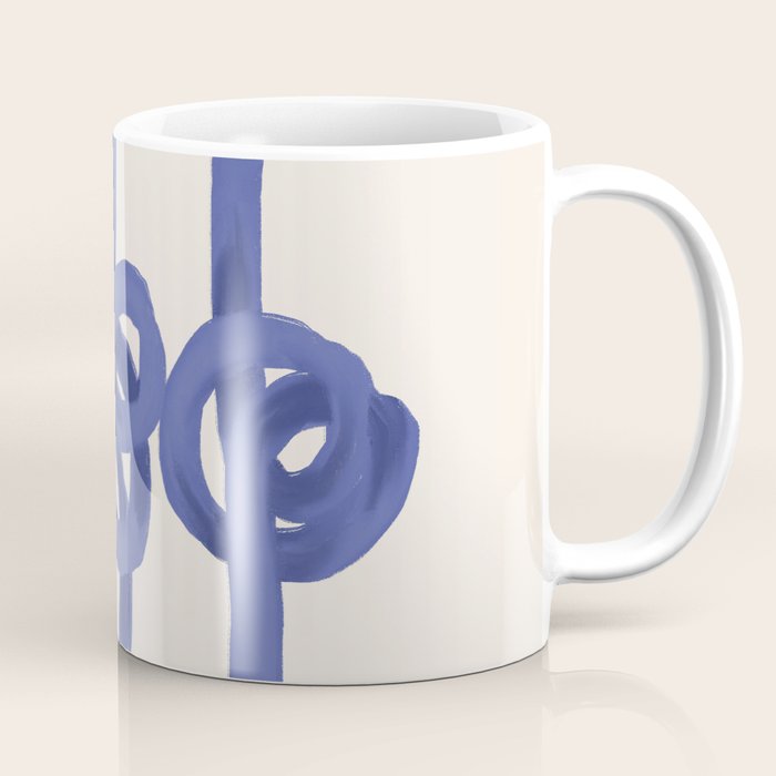 Knotted Rope Art  Minimalist Blue on Cream Illustration Coffee Mug Gallery Image 1