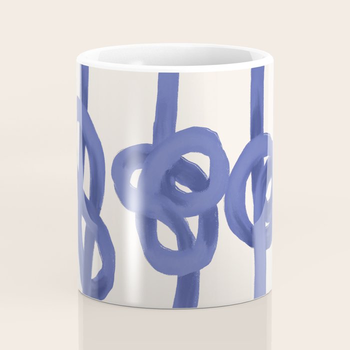 Knotted Rope Art  Minimalist Blue on Cream Illustration Coffee Mug Gallery Image 4