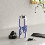 Knotted Rope Art  Minimalist Blue on Cream Illustration Water Bottle Gallery Image 4