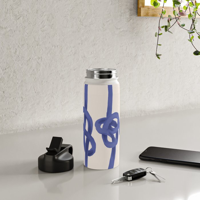 Knotted Rope Art  Minimalist Blue on Cream Illustration Water Bottle Gallery Image 4