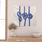 Knotted Rope Art  Minimalist Blue on Cream Illustration Wall Tapestry Gallery Image 2