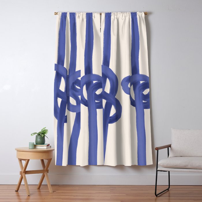 Knotted Rope Art  Minimalist Blue on Cream Illustration Window Curtain Gallery Image 5