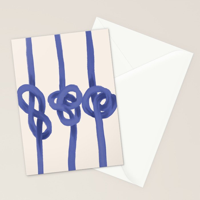 Knotted Rope Art  Minimalist Blue on Cream Illustration Stationery Card Gallery Image 2