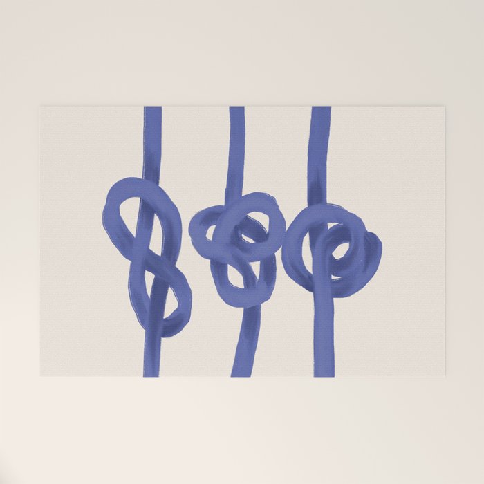 Knotted Rope Art  Minimalist Blue on Cream Illustration Welcome Mat Gallery Image 1