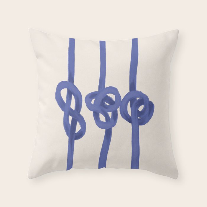 Knotted Rope Art  Minimalist Blue on Cream Illustration Throw Pillow Gallery Image 6