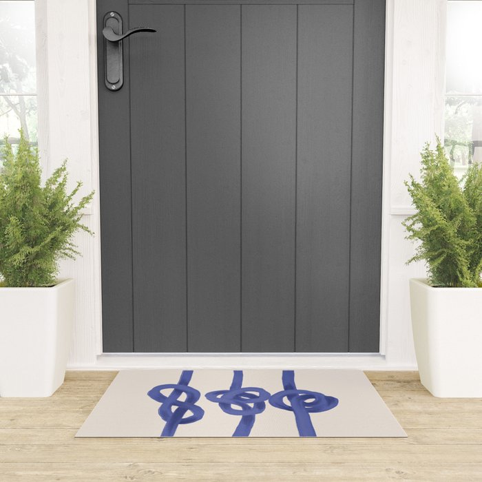 Knotted Rope Art  Minimalist Blue on Cream Illustration Welcome Mat Gallery Image 3
