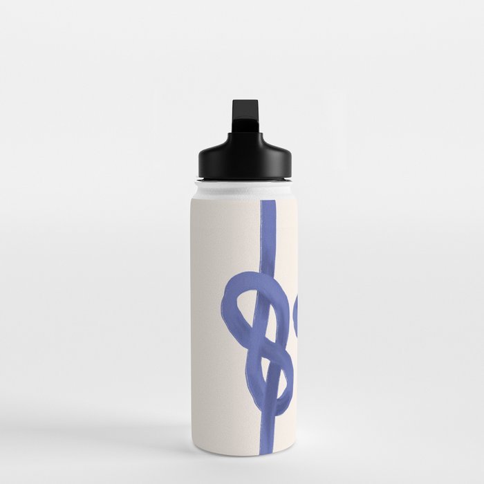 Knotted Rope Art  Minimalist Blue on Cream Illustration Water Bottle Gallery Image 3