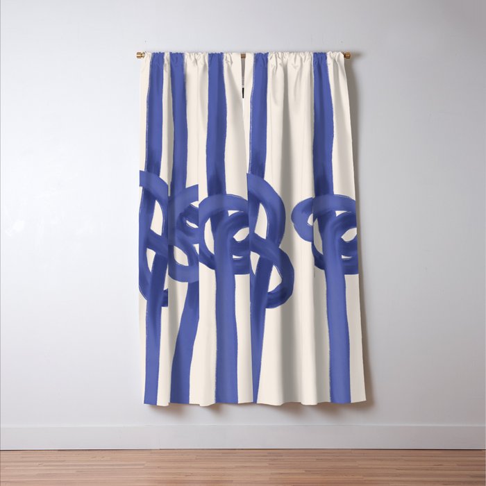Knotted Rope Art  Minimalist Blue on Cream Illustration Window Curtain Gallery Image 3