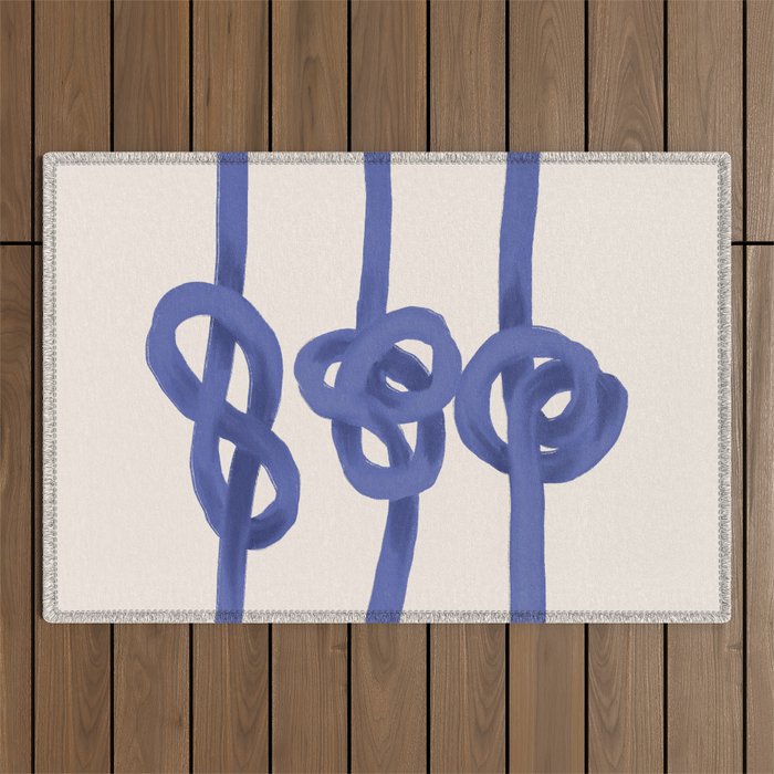 Knotted Rope Art  Minimalist Blue on Cream Illustration Outdoor Rug Gallery Image 1