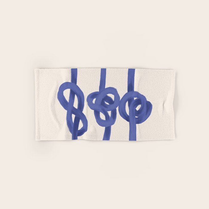 Knotted Rope Art  Minimalist Blue on Cream Illustration Bath Towel Gallery Image 1