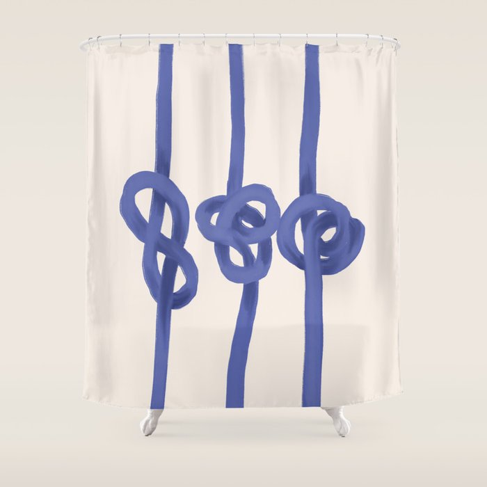Knotted Rope Art  Minimalist Blue on Cream Illustration Shower Curtain Gallery Image 1