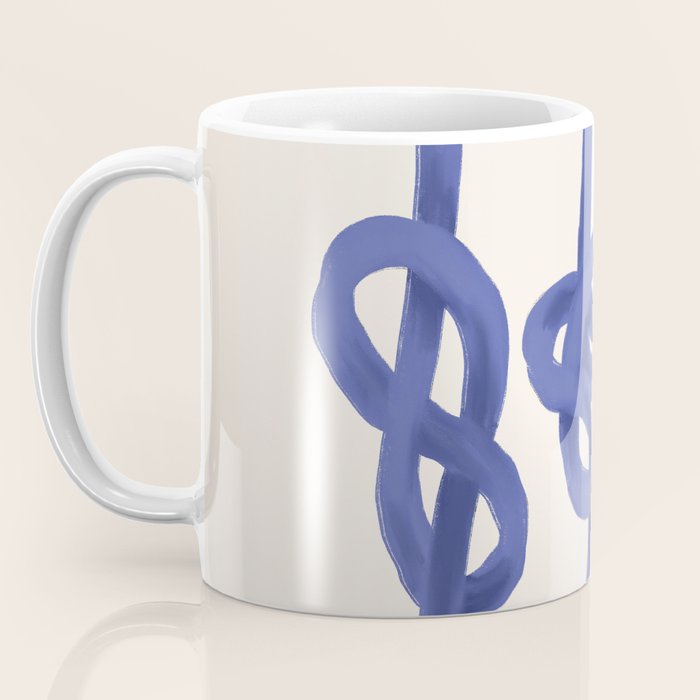Knotted Rope Art  Minimalist Blue on Cream Illustration Coffee Mug Gallery Image 3