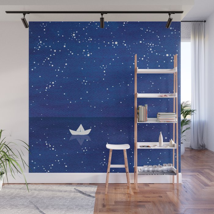 Zen sailing, ocean, stars Wall Mural Gallery Image 1