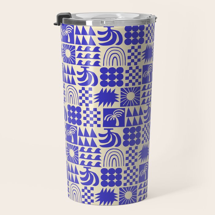 Abstract blue tropical mosaic art pattern Travel Mug Gallery Image 3