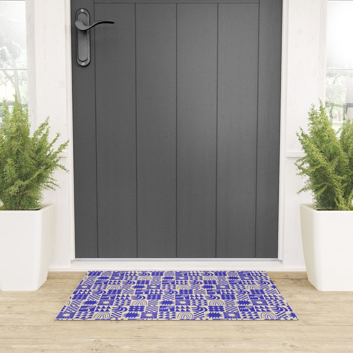 Abstract blue tropical mosaic art pattern Welcome Mat Gallery Image 3