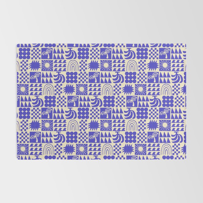 Abstract blue tropical mosaic art pattern Rug Gallery Image 2