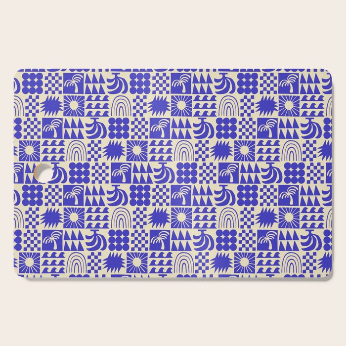 Abstract blue tropical mosaic art pattern Cutting Board Gallery Image 1