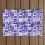 Abstract blue tropical mosaic art pattern Outdoor Rug Gallery Image 1