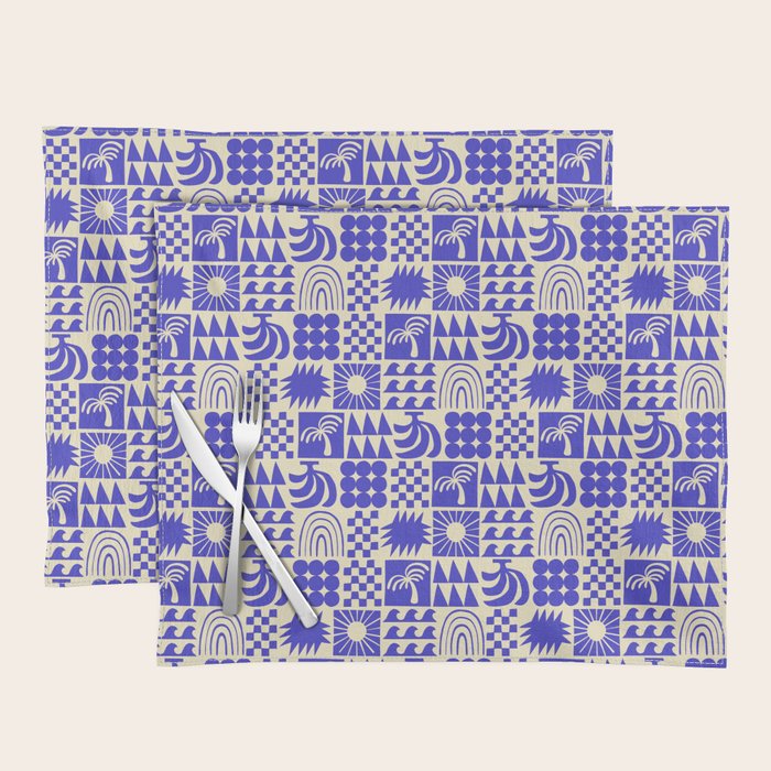 Abstract blue tropical mosaic art pattern Placemat Gallery Image 1