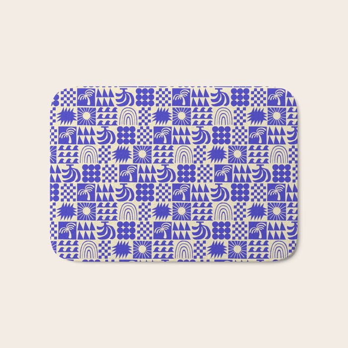 Abstract blue tropical mosaic art pattern Bath Mat Gallery Image 1