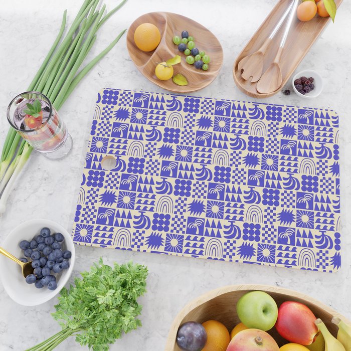 Abstract blue tropical mosaic art pattern Cutting Board Gallery Image 2