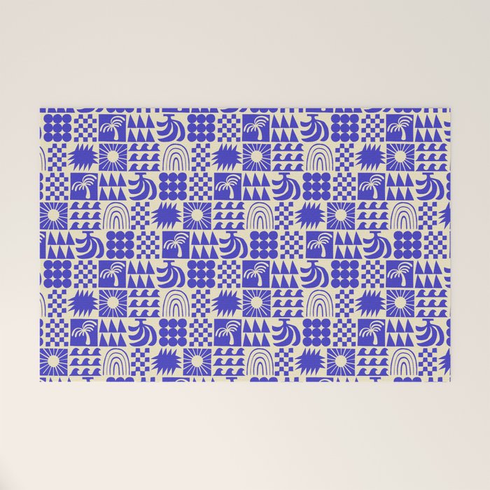 Abstract blue tropical mosaic art pattern Welcome Mat Gallery Image 1
