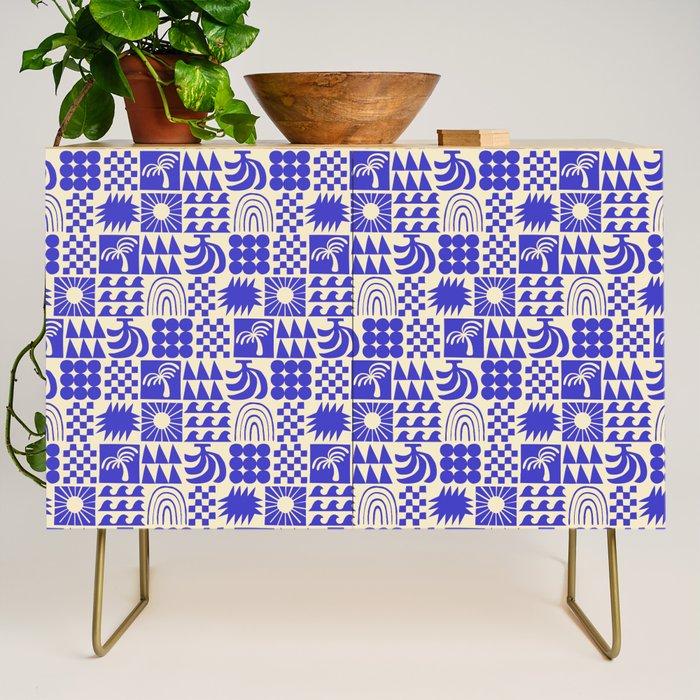 Abstract blue tropical mosaic art pattern Credenza Gallery Image 1