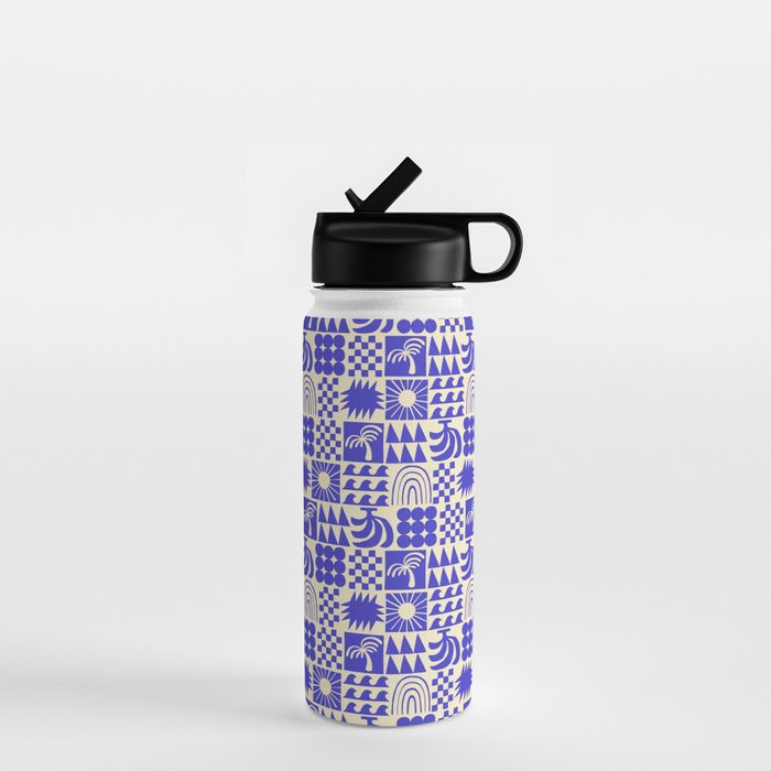 Abstract blue tropical mosaic art pattern Water Bottle Gallery Image 1