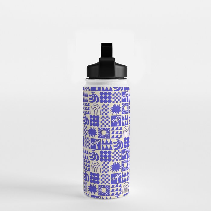 Abstract blue tropical mosaic art pattern Water Bottle Gallery Image 2