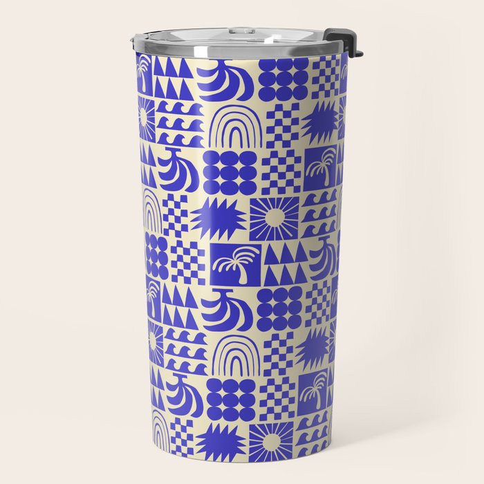 Abstract blue tropical mosaic art pattern Travel Mug Gallery Image 2
