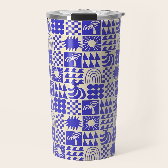 Abstract blue tropical mosaic art pattern Travel Mug Gallery Image 1