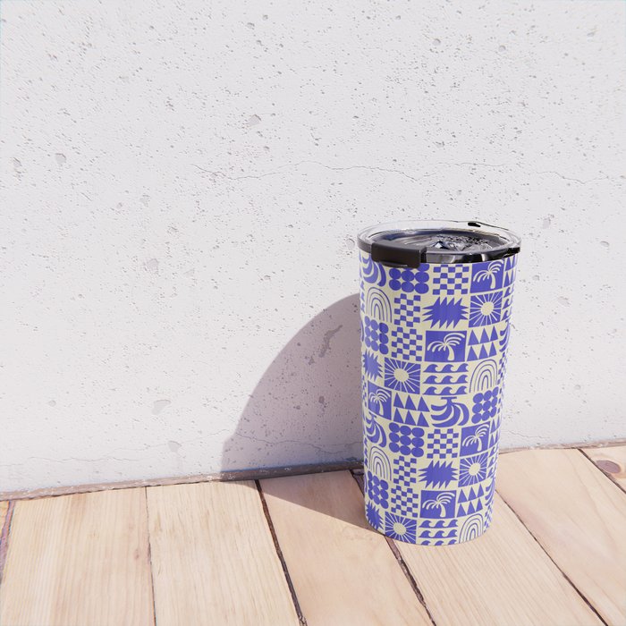 Abstract blue tropical mosaic art pattern Travel Mug Gallery Image 4